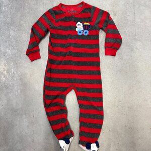 Toddler Boys Footed Onesie | Red & Gray Stripes | Size 3T | Used